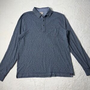 Faherty Shirt Mens‎ Polo Long Sleeve Organic Cotton Pullover Navy Striped Size M